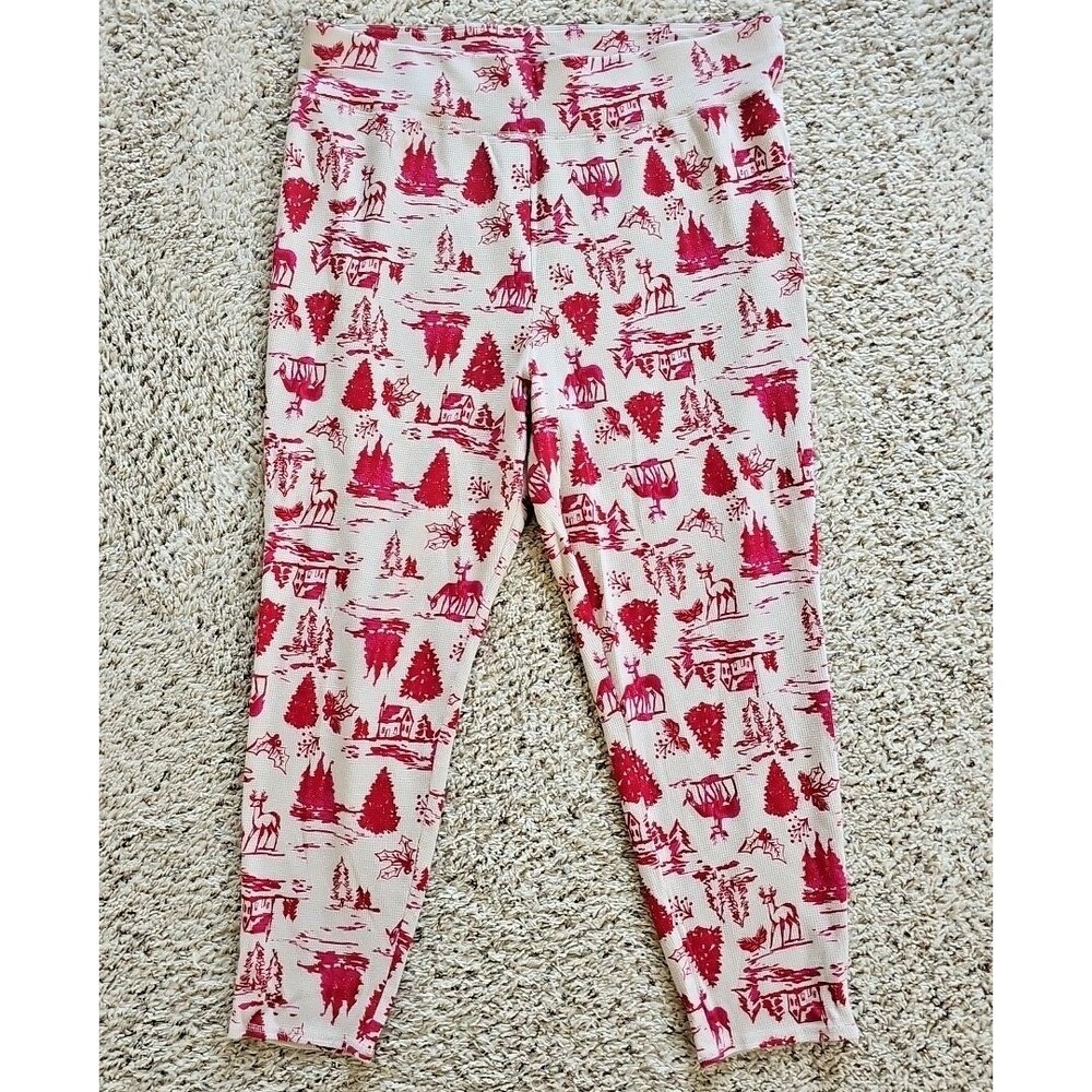 Sleep By Cacique Womens Red Christmas Toile Thermal Pajama Lounge Pants 22 / 24
